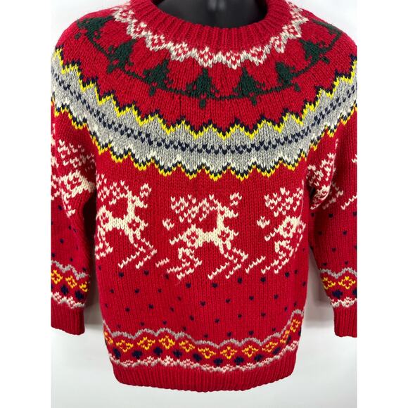 Vintage Alcott & Andrews Wool Knit Fair Isle Reindeer Sweater Chunky Size Small - Picture 8 of 8